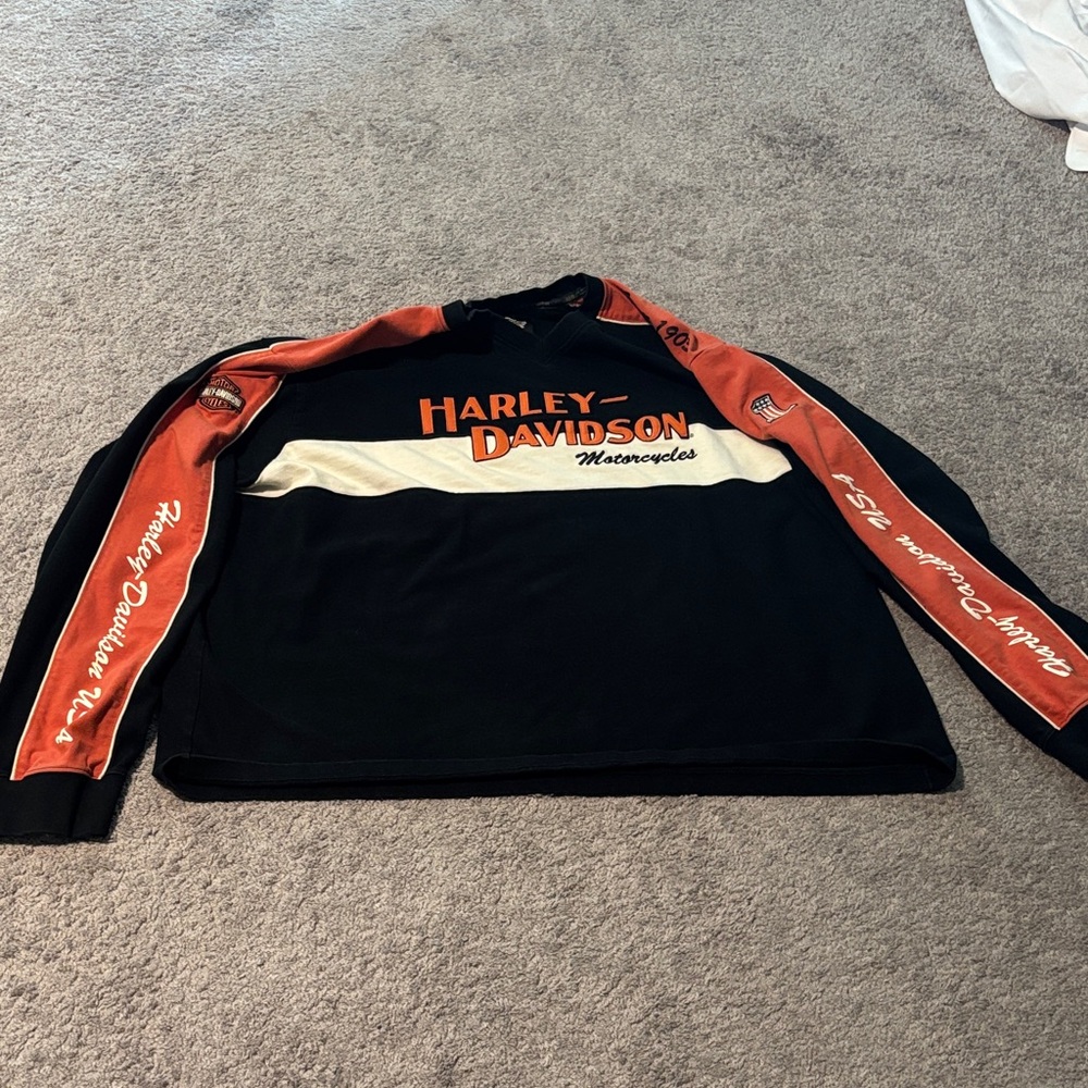 Harley-Davidson Black and Orange Long Sleeve Sweatshirt